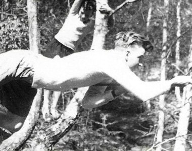 Mr Nigel Jee assistant teacher and Scout leader showing how it should be done. Observed by Tony Potts. Photo by Mr Colin Mansfield