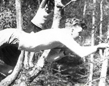 Mr Nigel Jee assistant teacher and Scout leader showing how it should be done. Observed by Tony Potts. Photo by Mr Colin Mansfield