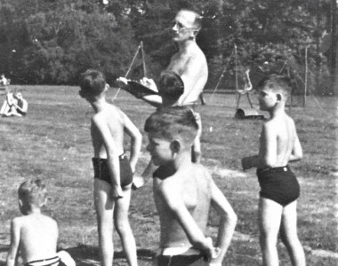 ' I'm in charge' The headmaster, Captain Peter Hope Lang, with clip board directing the troops. Photo by Mr Colin Mansfield