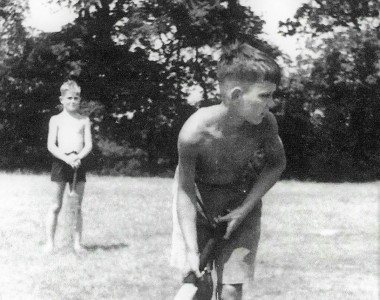 Nicky Thomas facing up to the bowling, watched by Westmorland at Square leg. Photo by Mr Colin Mansfield