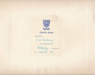 Note to aerial photo presented to Chris Blakeway in December 1967 from Headmaster Peter Hope-Lang. I recently had to return to the UK from Australia to clear and sell my parents home following my Father's death in June 2014. I found a number of old school photos in a trunk in a corner of the barn.