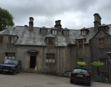 Door into the kitchen area and the top row of windows were to the dormitories. The front door is to the right. 4th July 2016. Mini reunion - Tony Potts and Jeremy Varcoe.